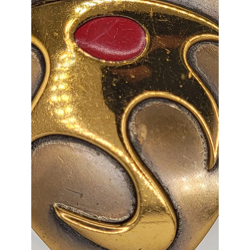 Vintage Hogan Bolas Abstract Red Enamel Gold Tone Brooch